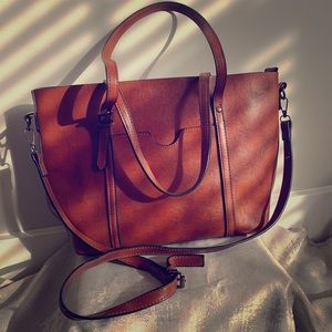 Cognac Brown satchel with crossbody